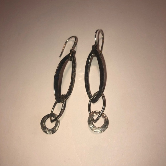 SILPADA Sterling Silver Oblong & Circles Hammered Shepherds Hook Earrings 2.6” - Picture 3 of 6
